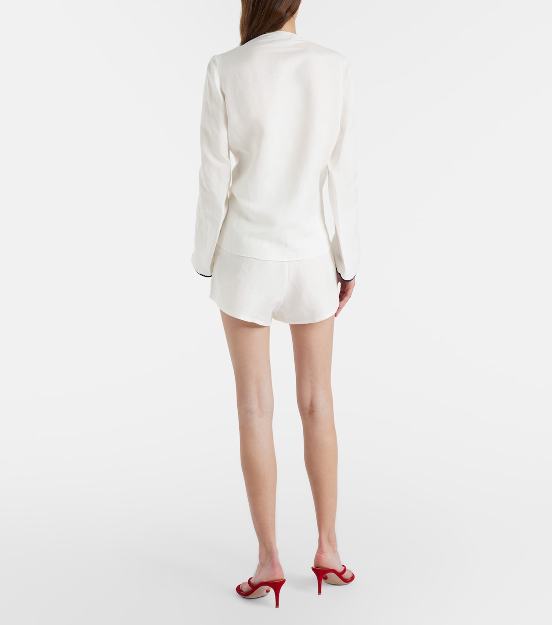 Bicolor linen-blend Bermuda shorts | Adriana Degreas