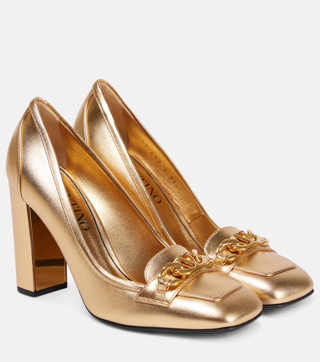 Escarpins VLogo Chain en cuir métallisé | Valentino Garavani