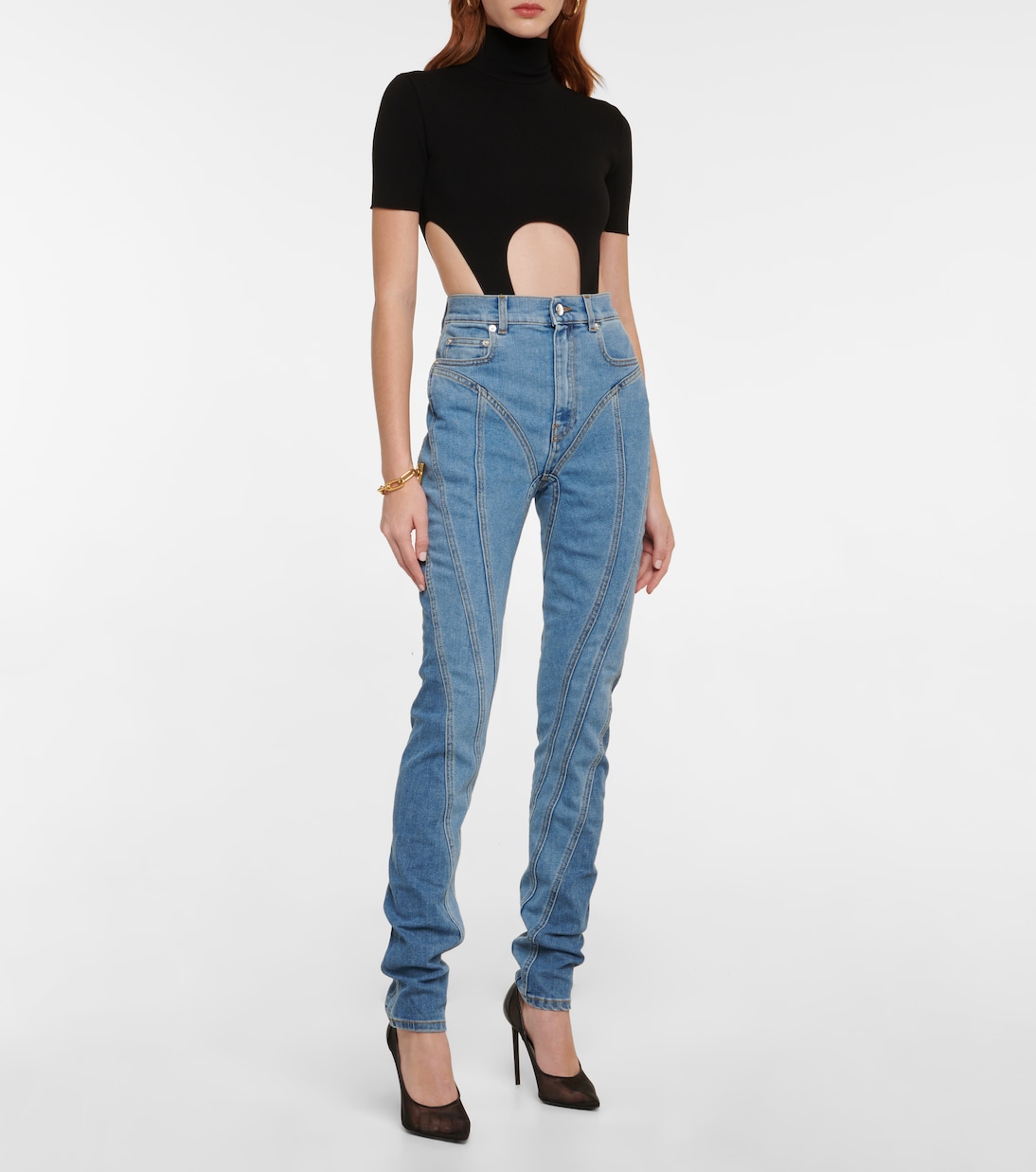 Seam-detail high-rise skinny jeans | Mugler