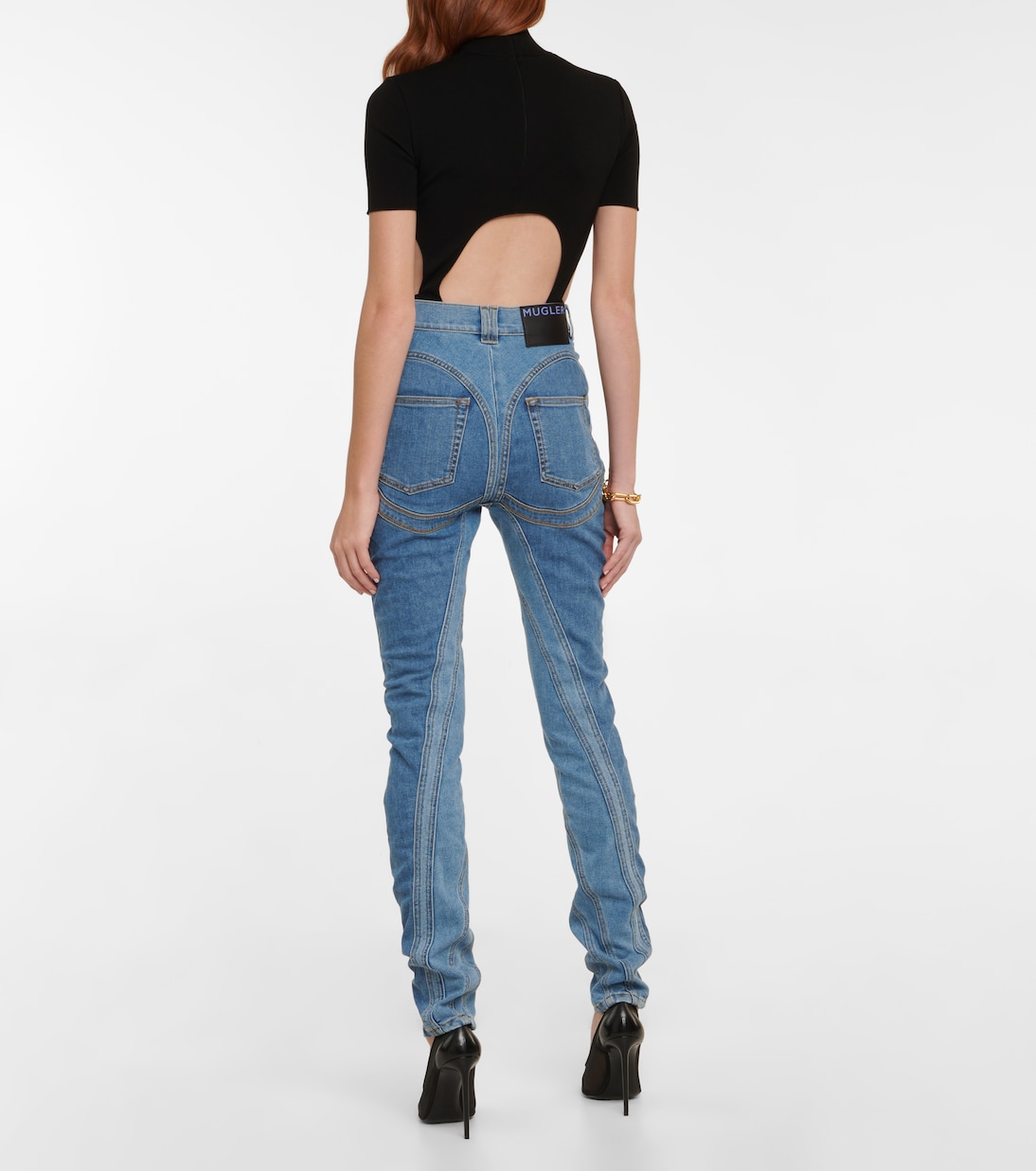 Seam-detail high-rise skinny jeans | Mugler