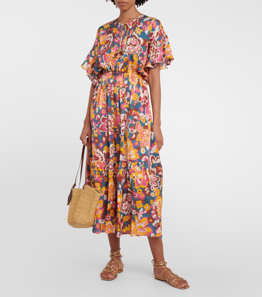 Abito midi Piment in cotone e seta con stampa | Eres