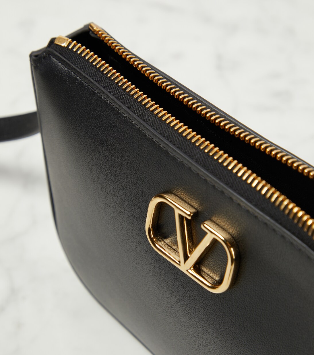 VLogo Signature Mini leather crossbody bag in black