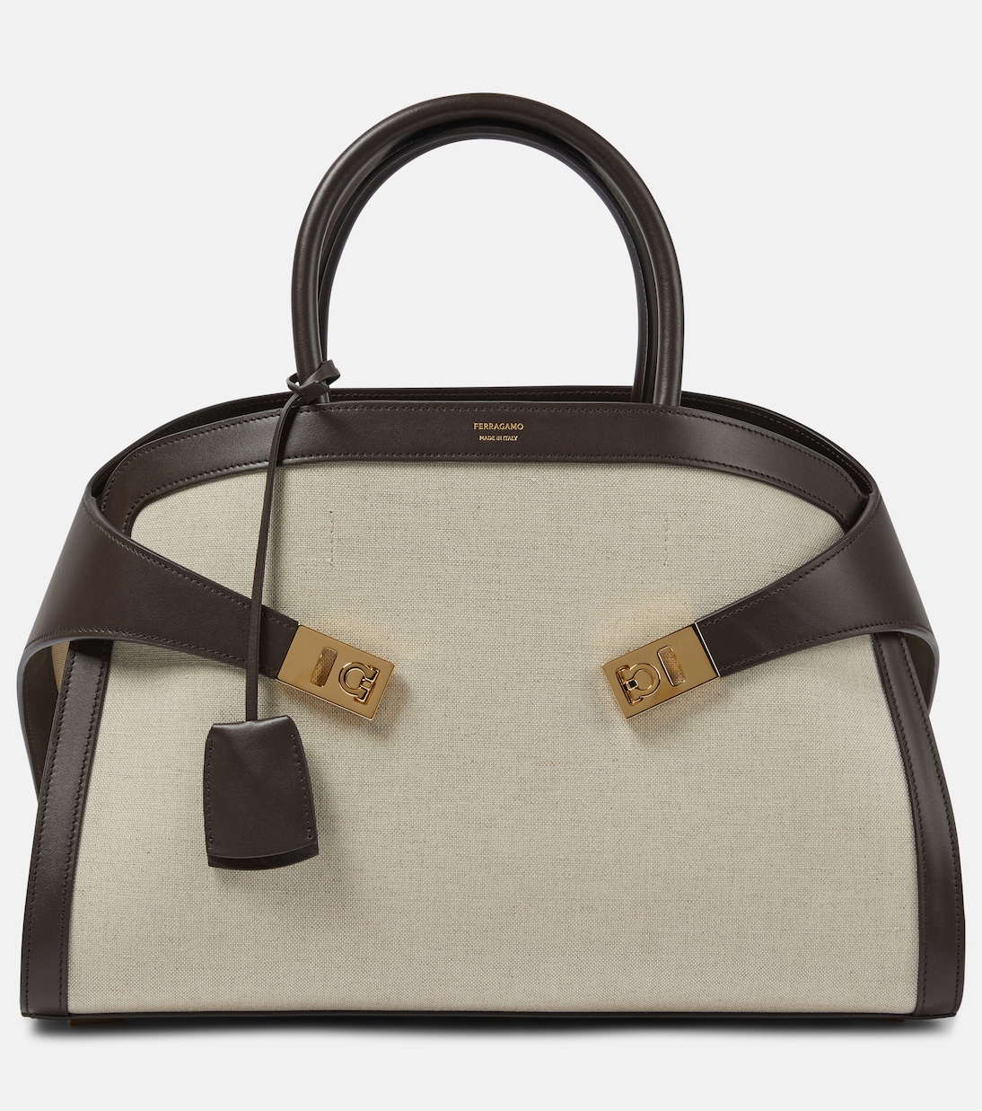 Hug Medium canvas and leather tote bag | Ferragamo