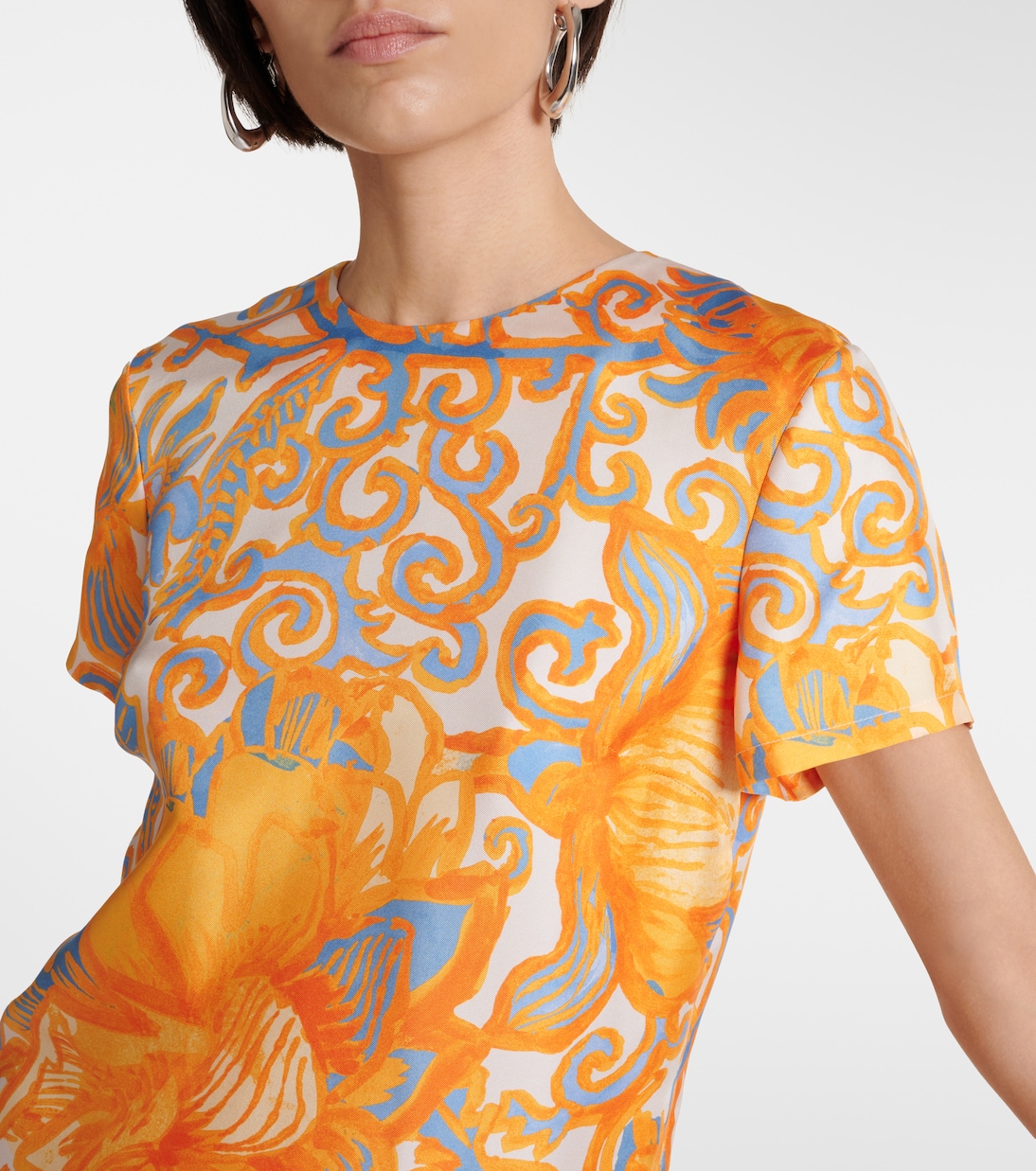 Printed feather-trimmed silk minidress | La DoubleJ