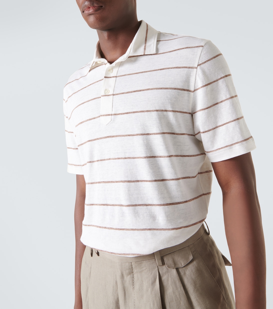 Polo in lino e cotone a righe | Brunello Cucinelli