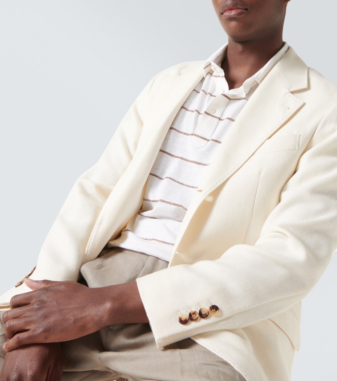 Polo in lino e cotone a righe | Brunello Cucinelli