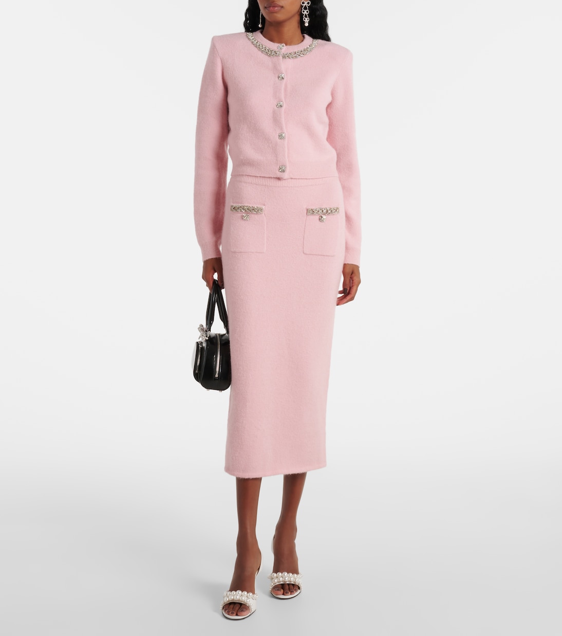 Embellished knitted midi skirt | Self-Portrait