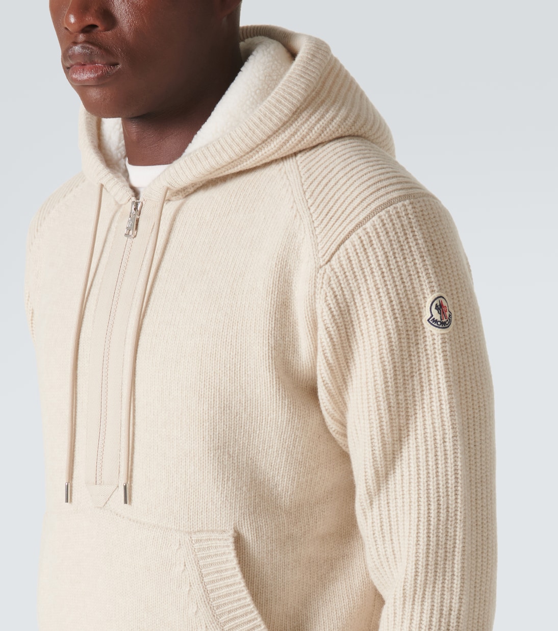 Wool and cashmere hoodie in beige Moncler Mytheresa