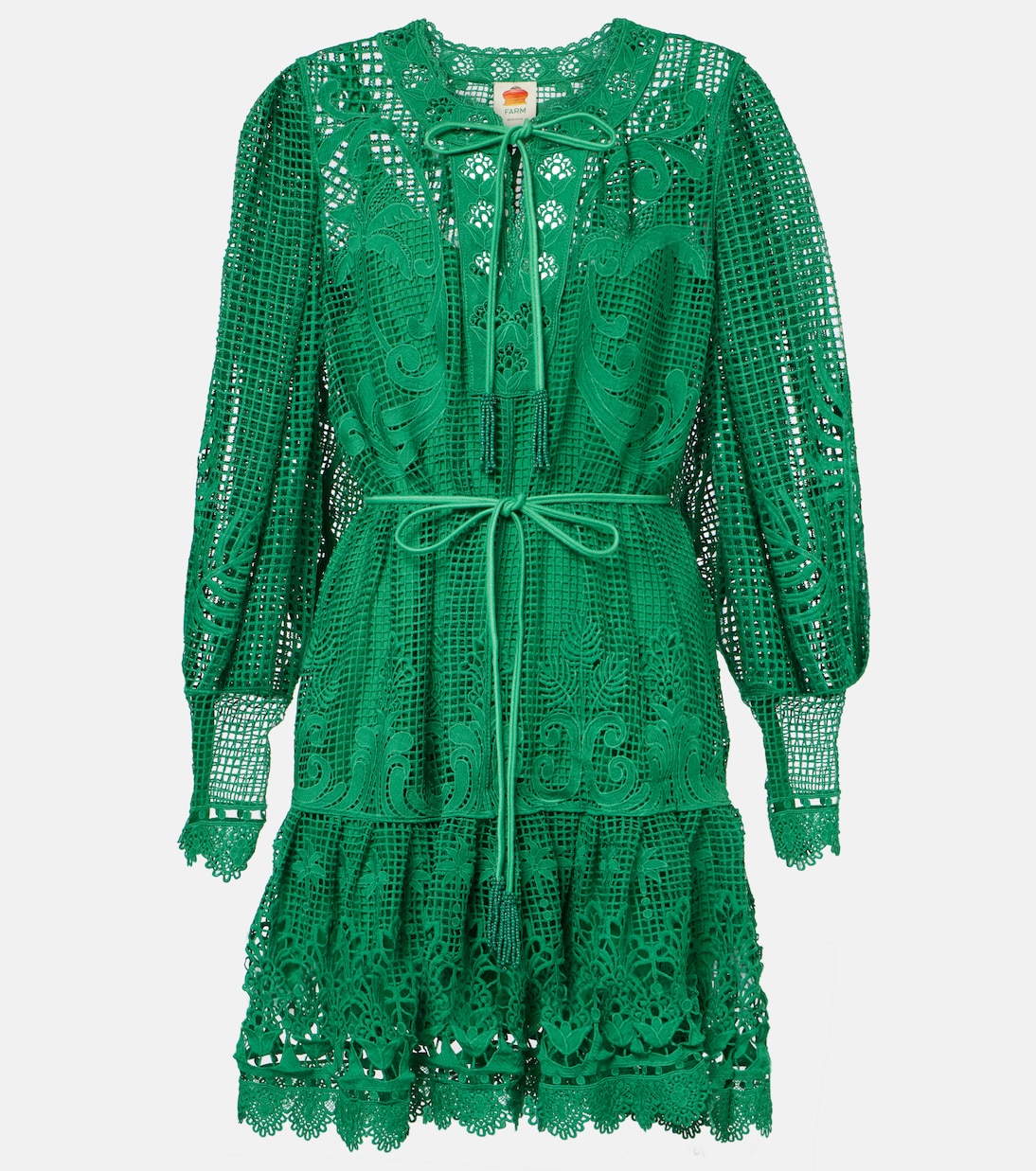 Vestido corto Tropical Flight Green de guipur | Farm Rio