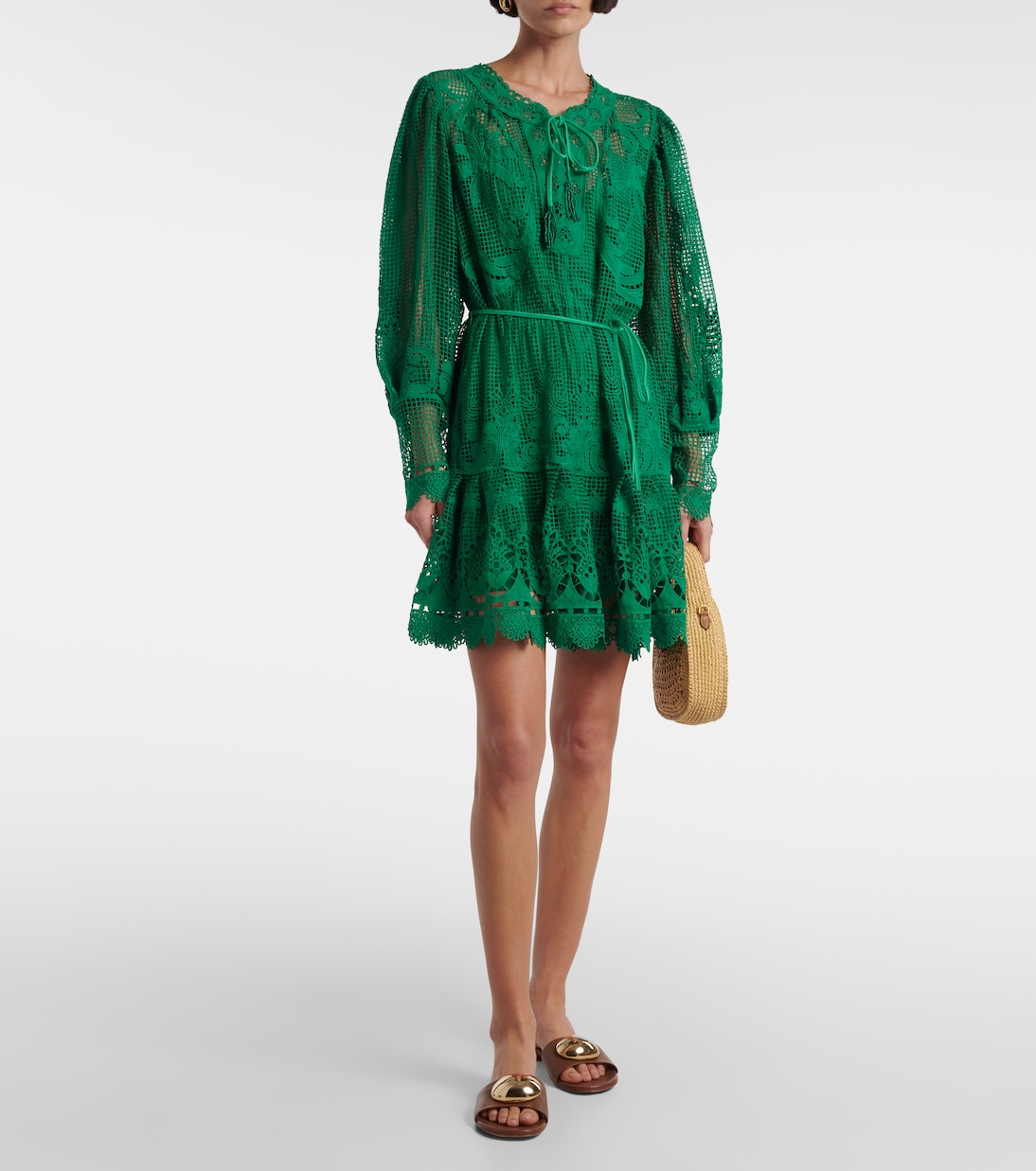 Vestido corto Tropical Flight Green de guipur | Farm Rio