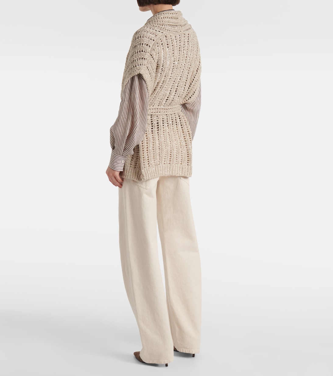 Dazzling silk and linen-blend wrap cardigan | Brunello Cucinelli