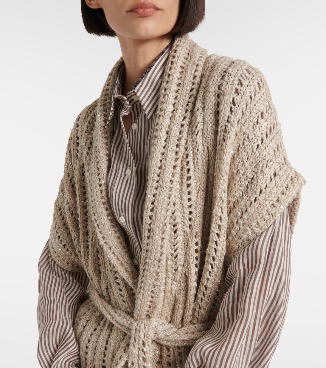 Dazzling silk and linen-blend wrap cardigan | Brunello Cucinelli