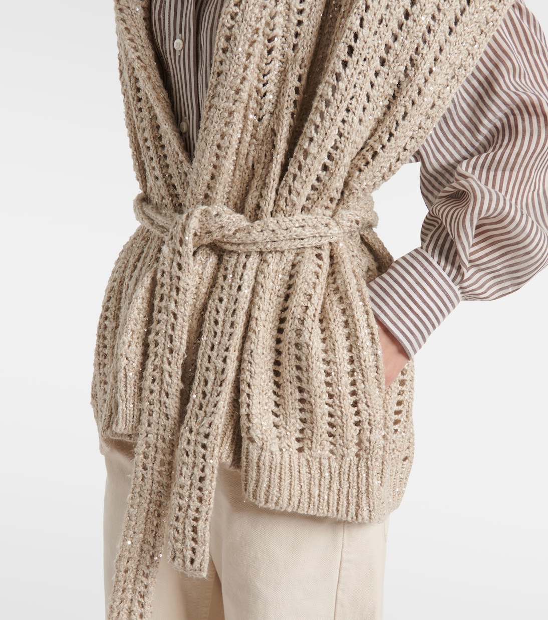 Dazzling silk and linen-blend wrap cardigan | Brunello Cucinelli