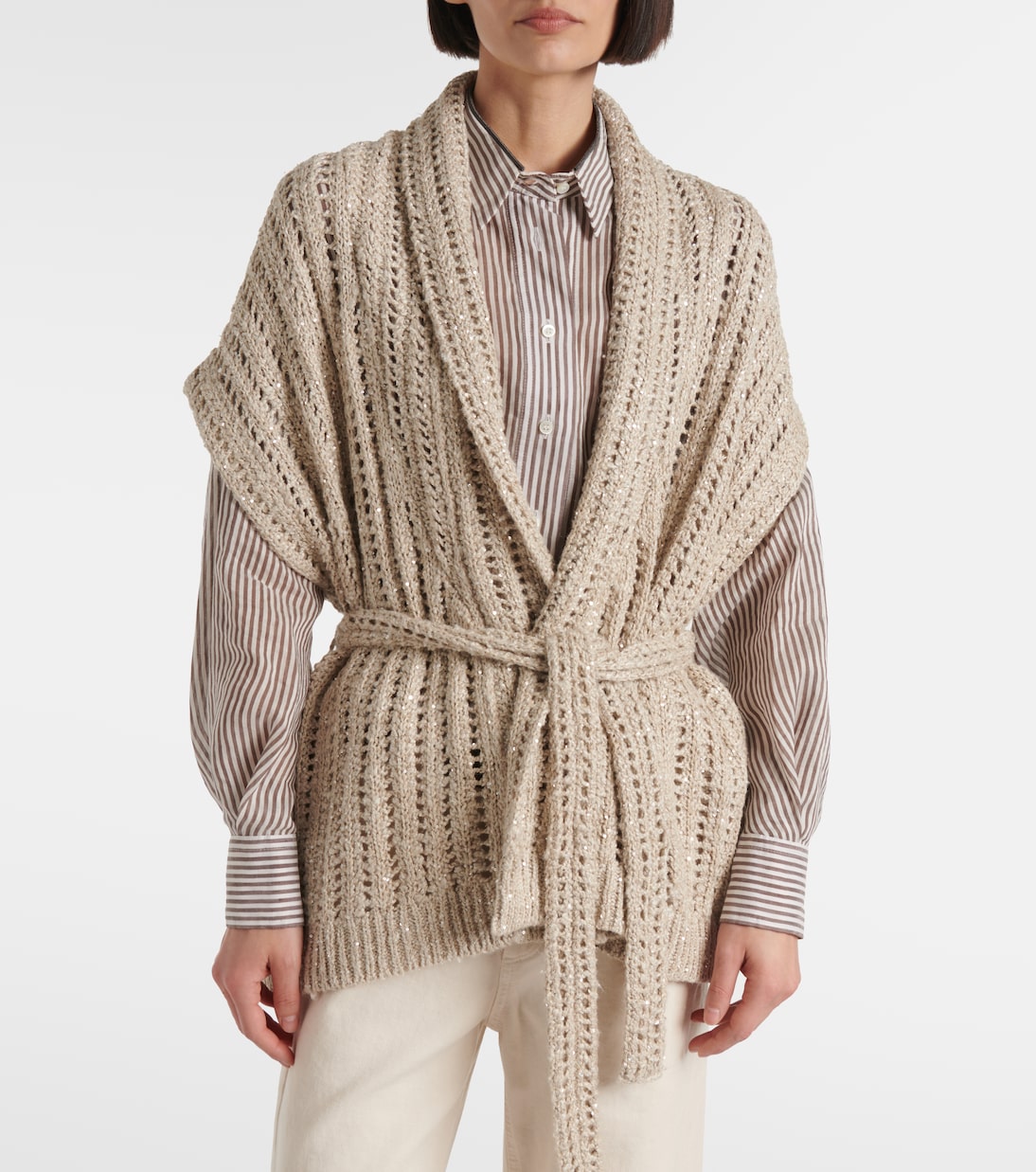 Dazzling silk and linen-blend wrap cardigan | Brunello Cucinelli