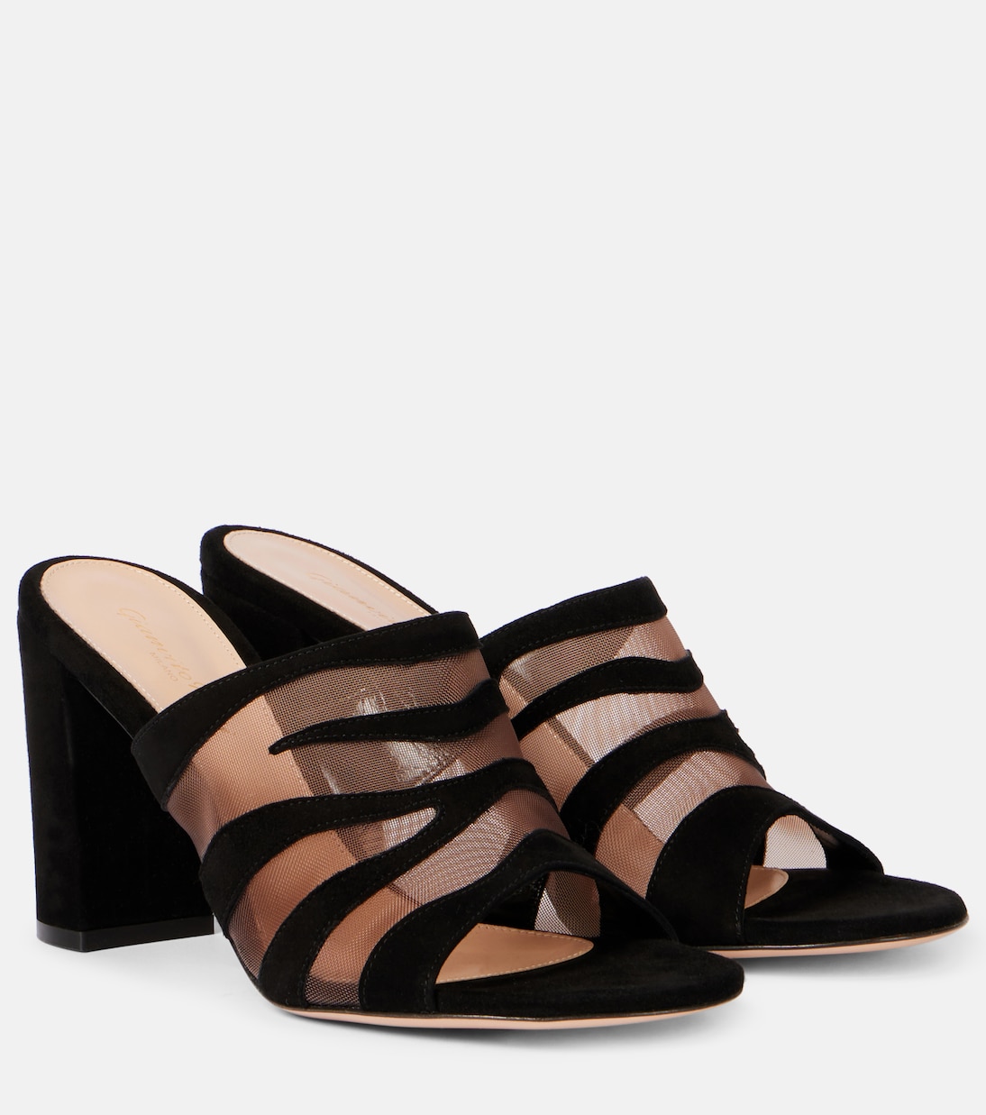 Pantoletten aus Veloursleder und Mesh | Gianvito Rossi