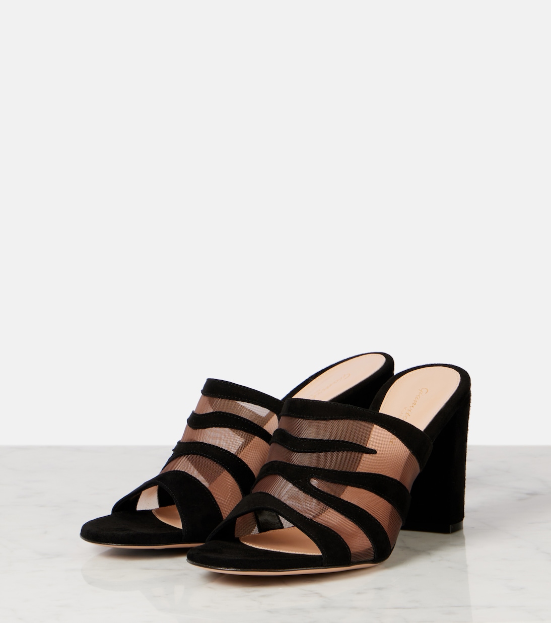 Pantoletten aus Veloursleder und Mesh | Gianvito Rossi