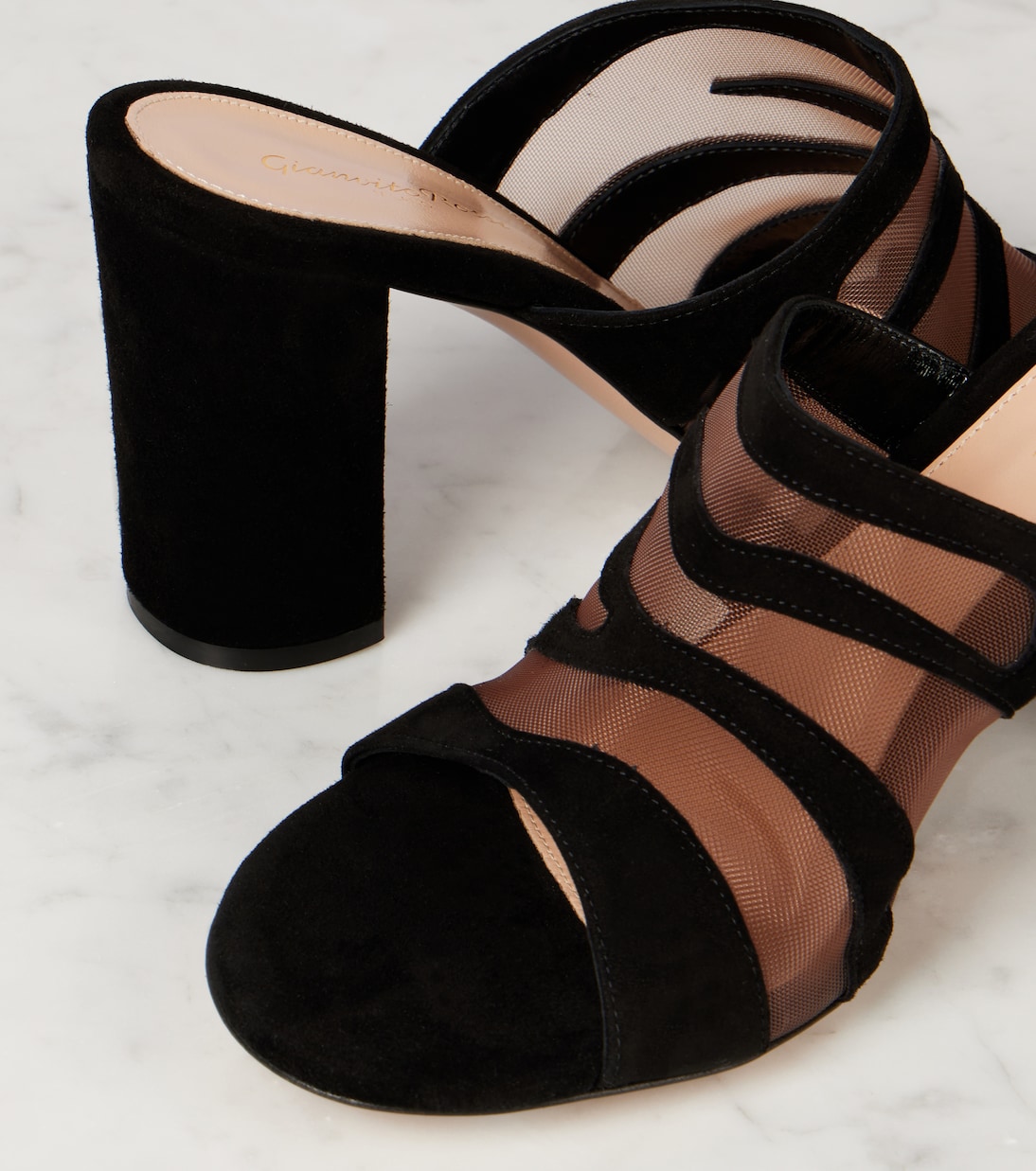 Pantoletten aus Veloursleder und Mesh | Gianvito Rossi