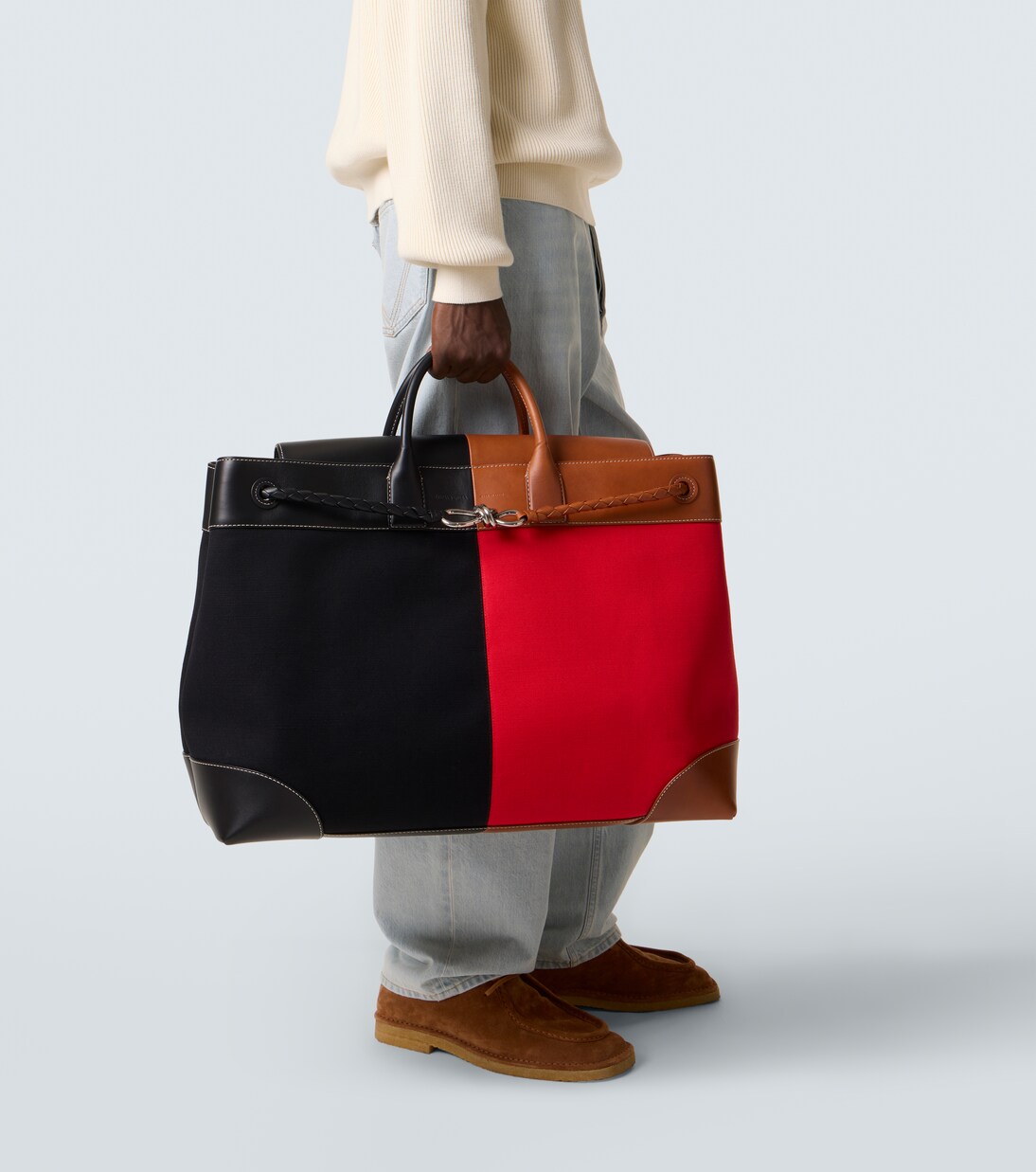 Andiamo Large leather-trimmed tote bag | Bottega Veneta