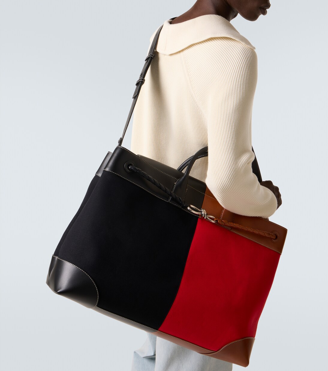 Andiamo Large leather-trimmed tote bag | Bottega Veneta