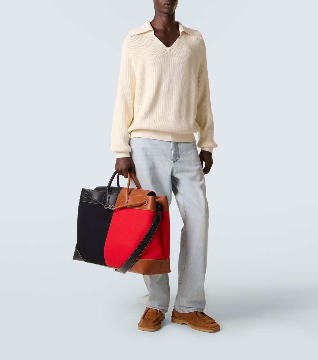 Andiamo Large leather-trimmed tote bag | Bottega Veneta