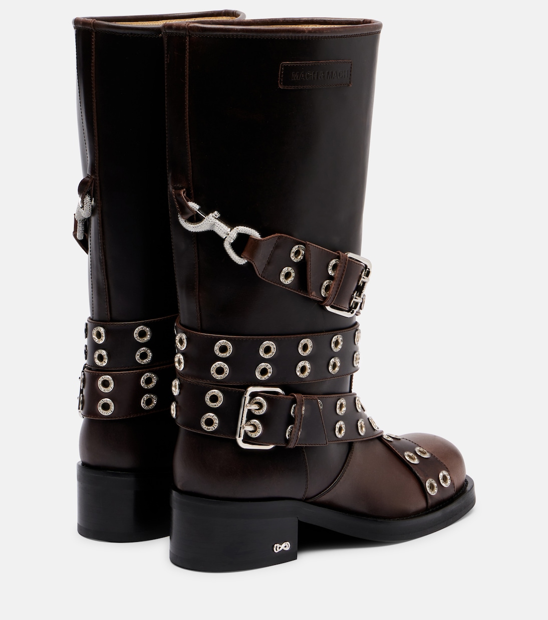 Buckle Belt embellished leather biker boots | Mach & Mach