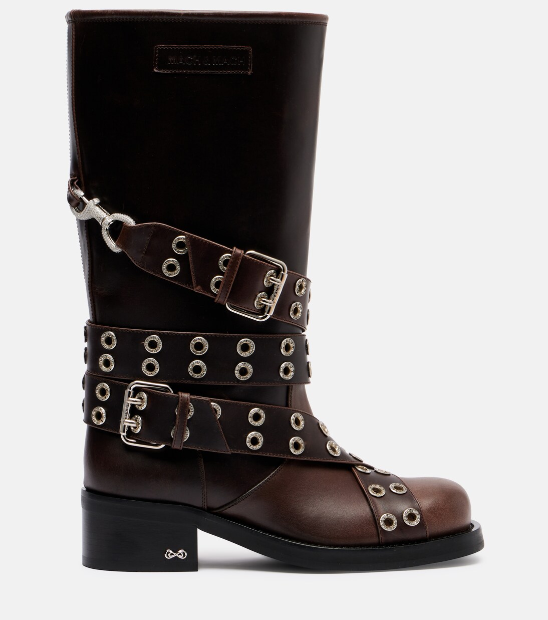 Buckle Belt embellished leather biker boots | Mach & Mach