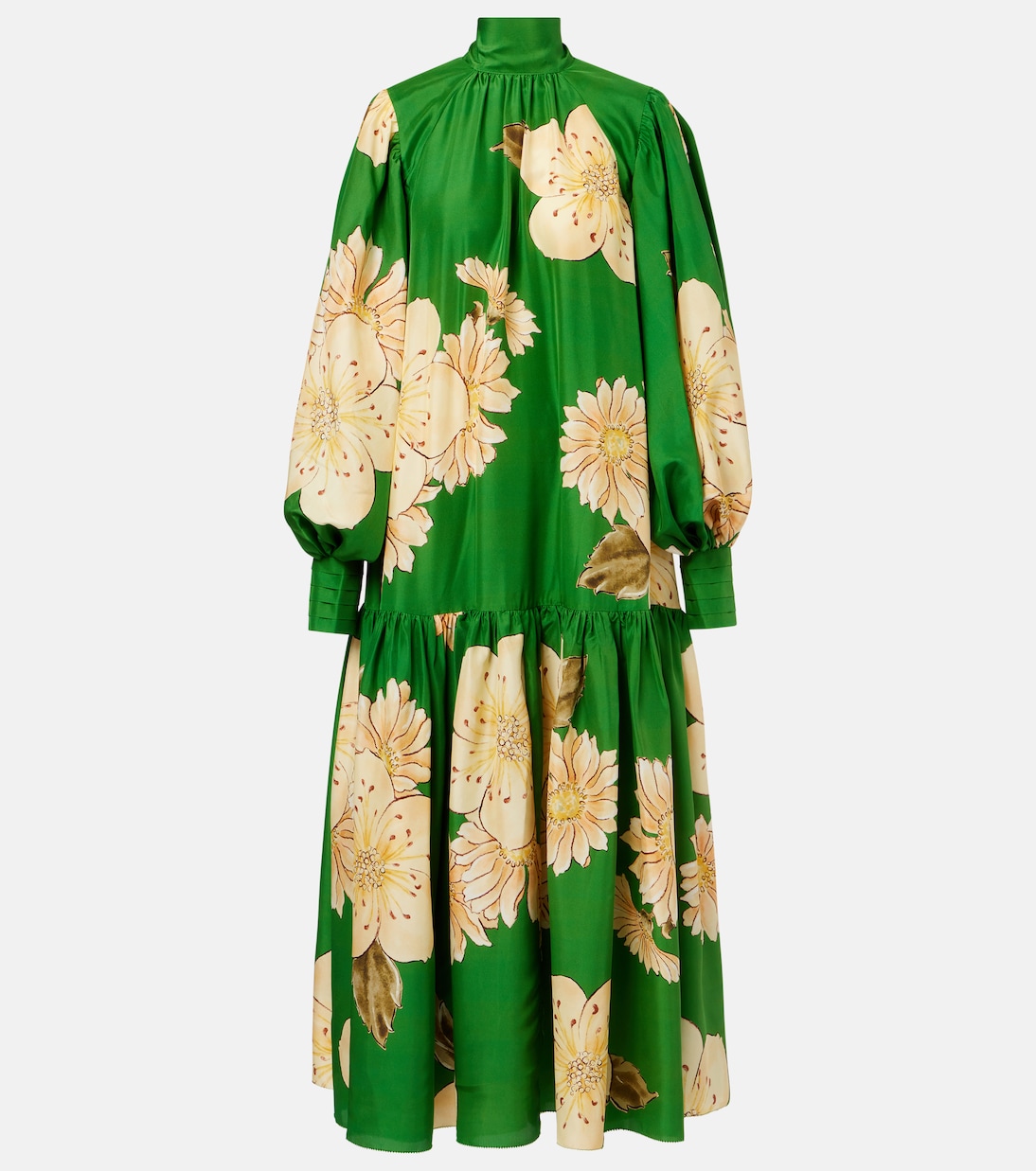 Robe midi Sage en soie à fleurs | Alémais