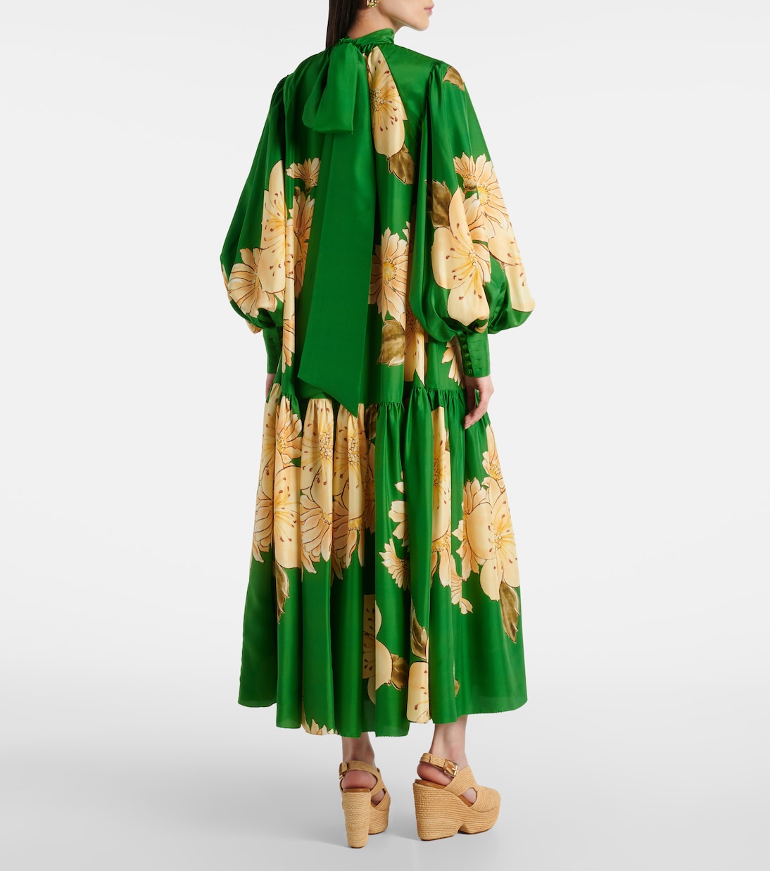 Robe midi Sage en soie à fleurs | Alémais