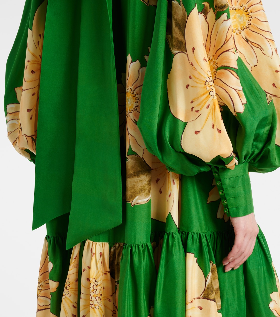 Robe midi Sage en soie à fleurs | Alémais