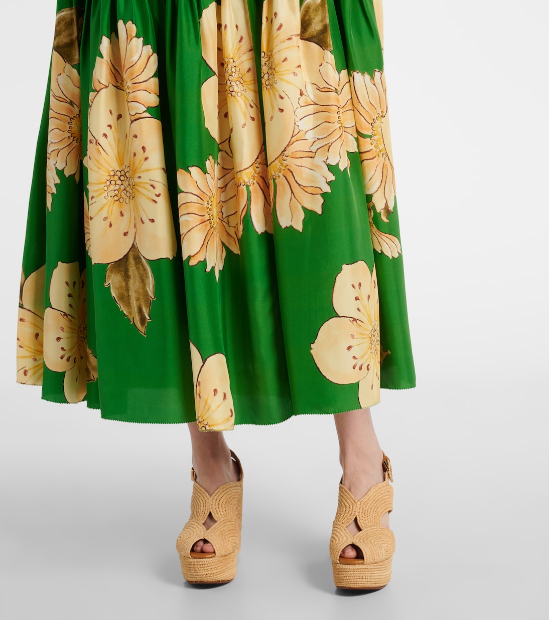 Robe midi Sage en soie à fleurs | Alémais