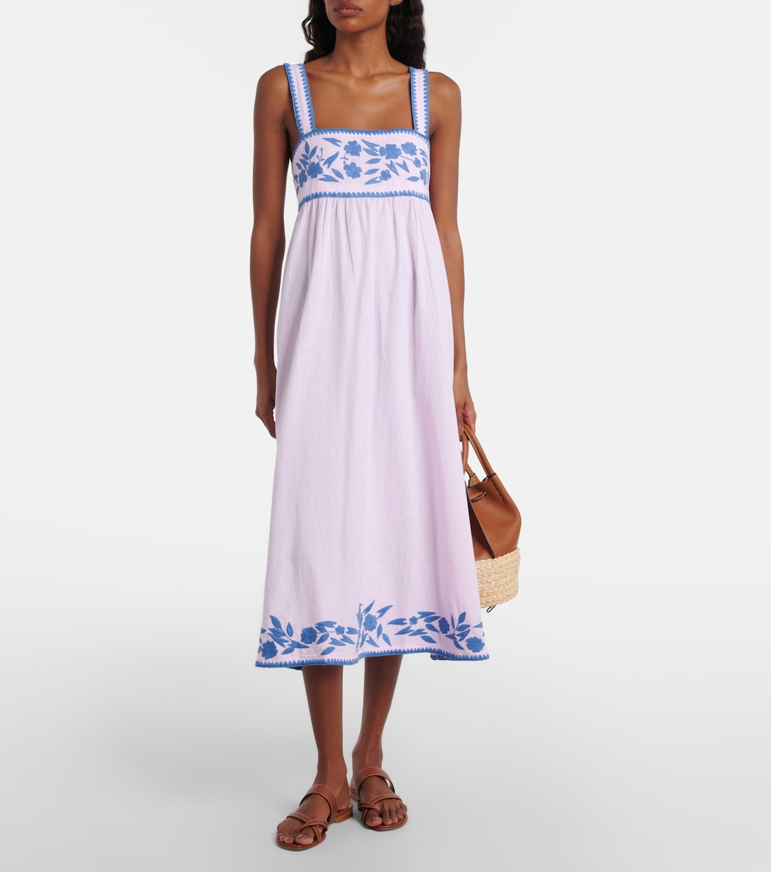 Embroidered cotton and linen midi dress | Juliet Dunn