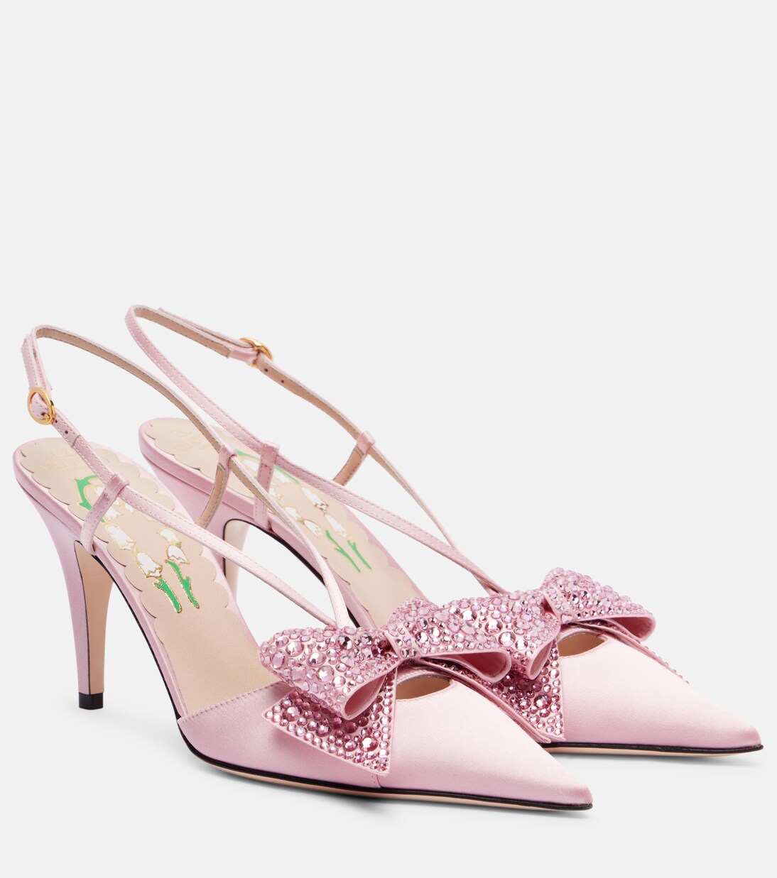 Pumps slingback Bowow 85 in raso con cristalli | Valentino Garavani