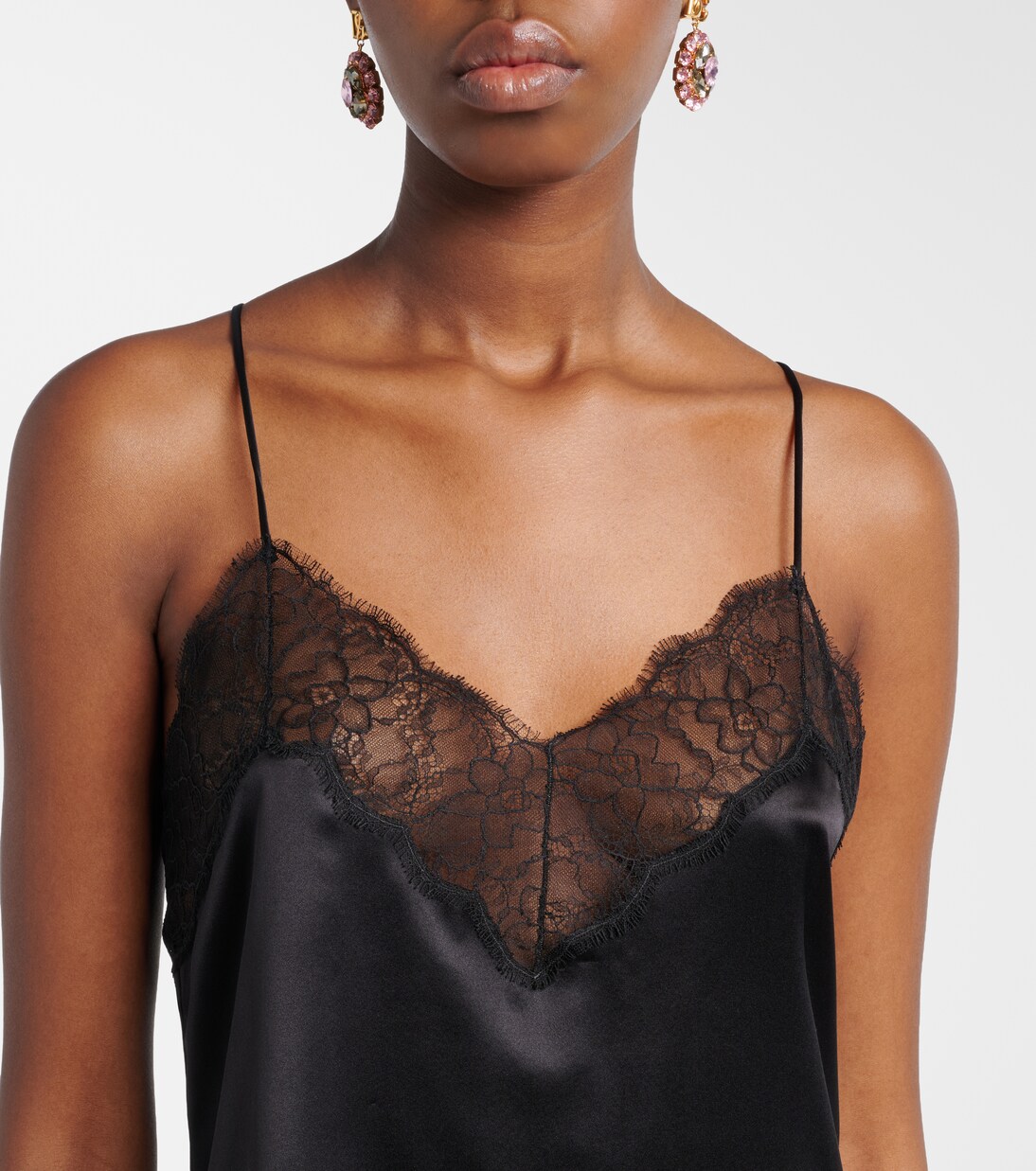 Abito sottoveste in raso di seta e cotone con pizzo | Dolce&Gabbana