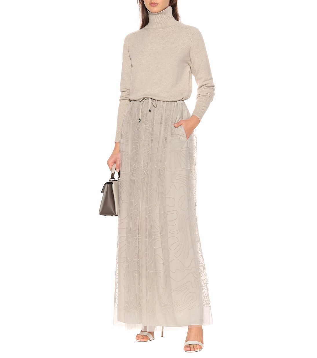 Embroidered tulle maxi skirt | Brunello Cucinelli