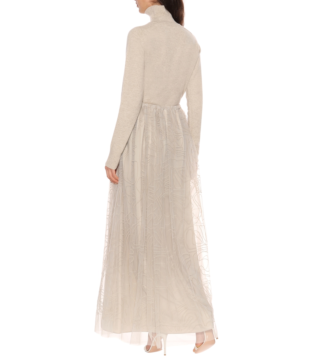 Embroidered tulle maxi skirt | Brunello Cucinelli