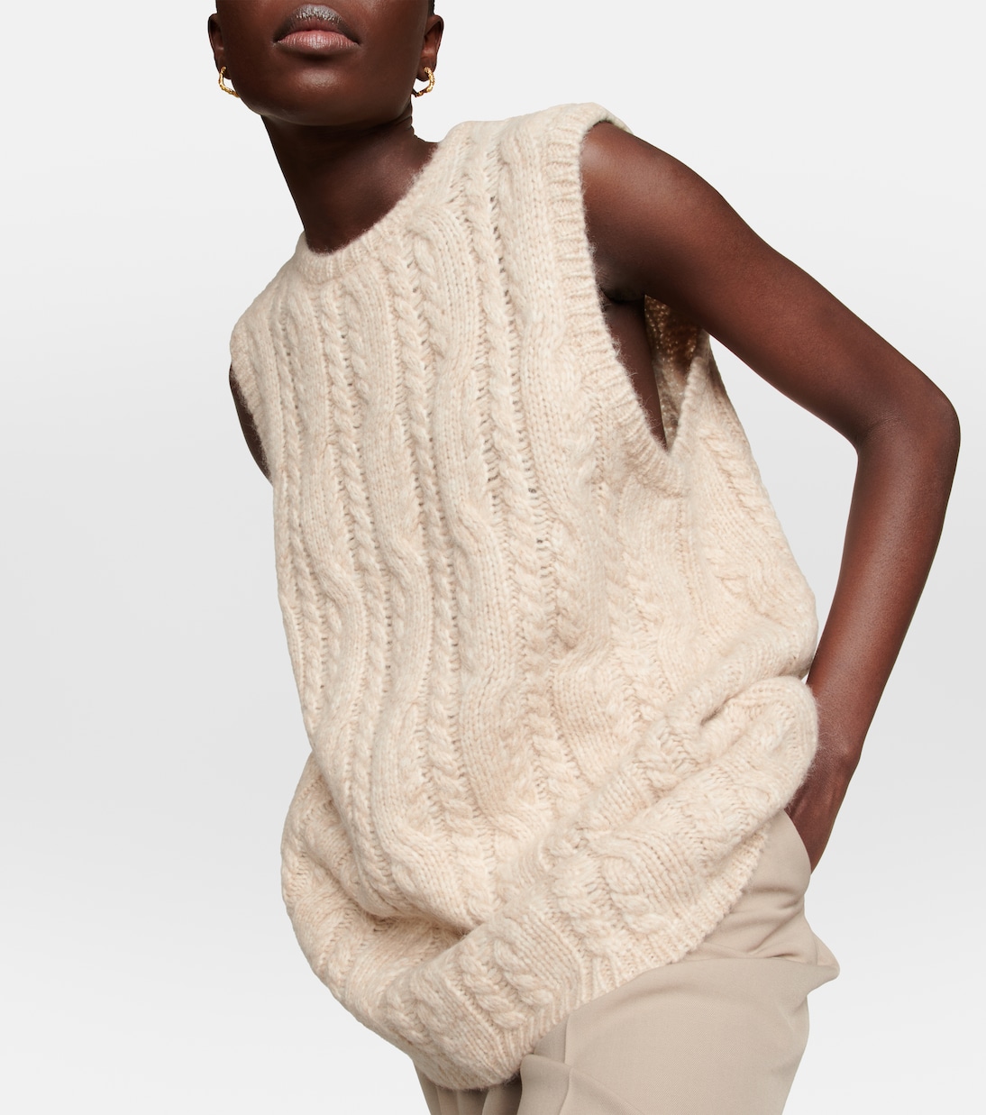 Chaleco de punto trenzado en alpaca | Toteme
