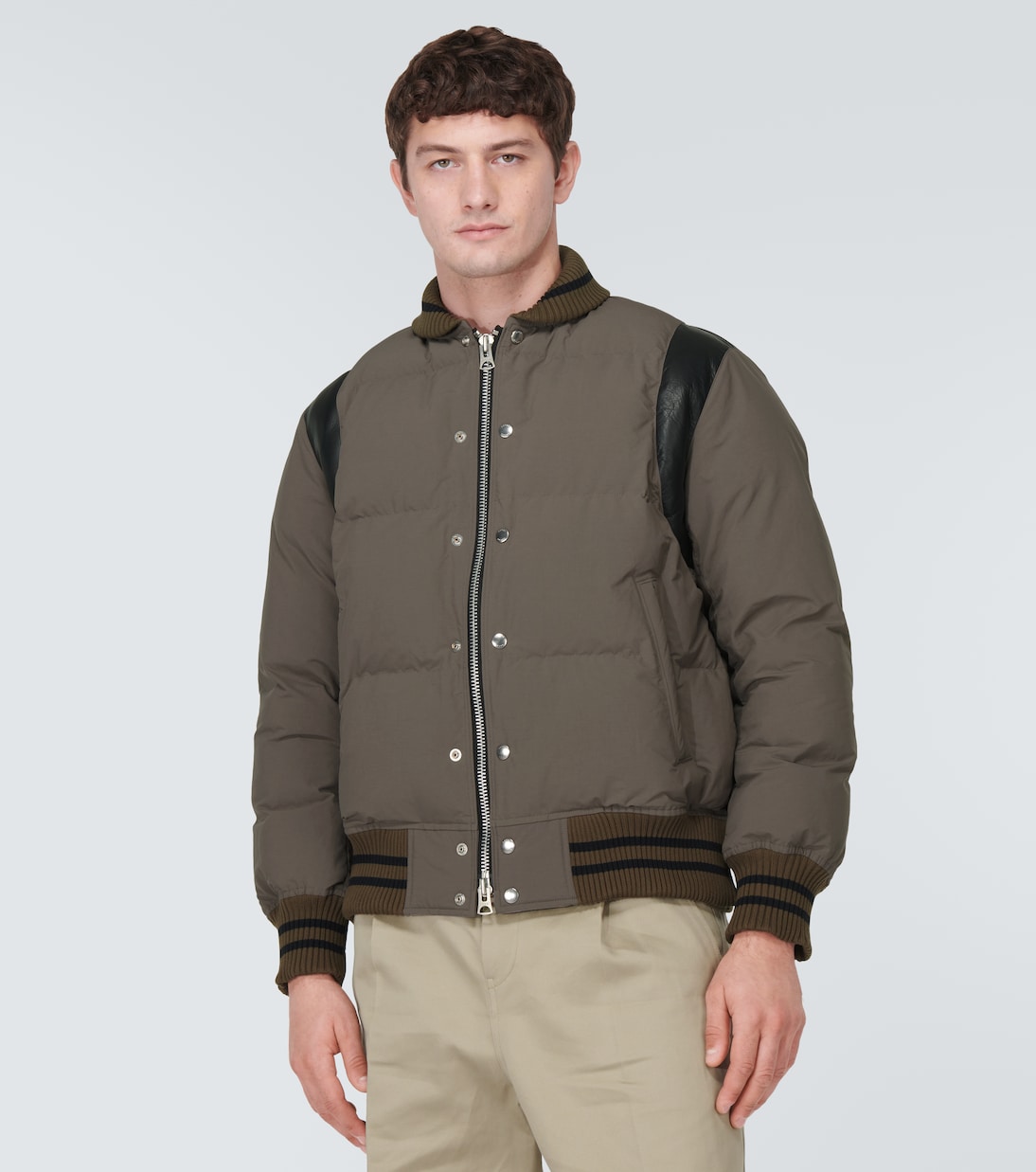 Chaqueta bomber ribeteada en piel | Sacai