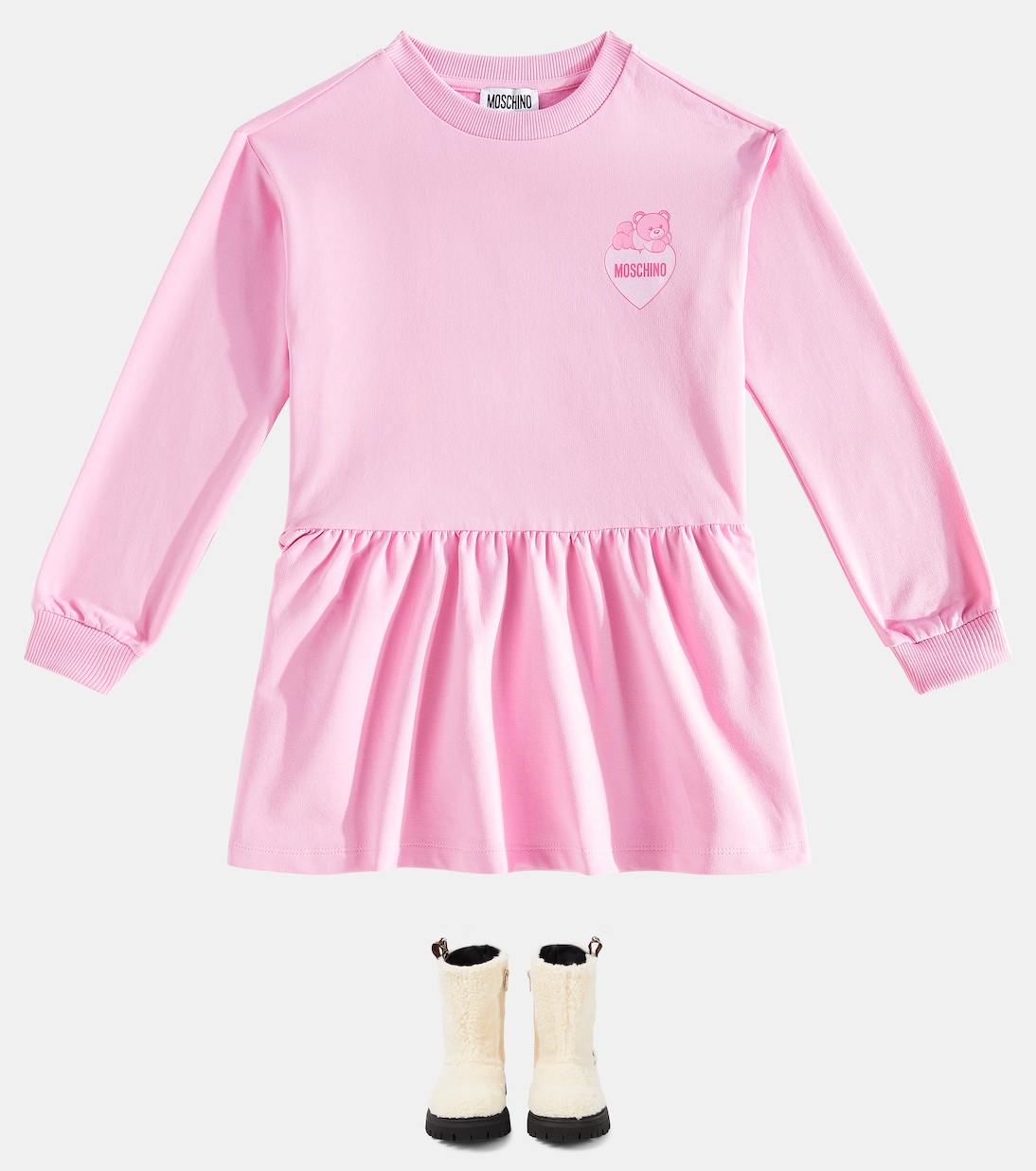Abito in misto cotone con logo | Moschino Kids