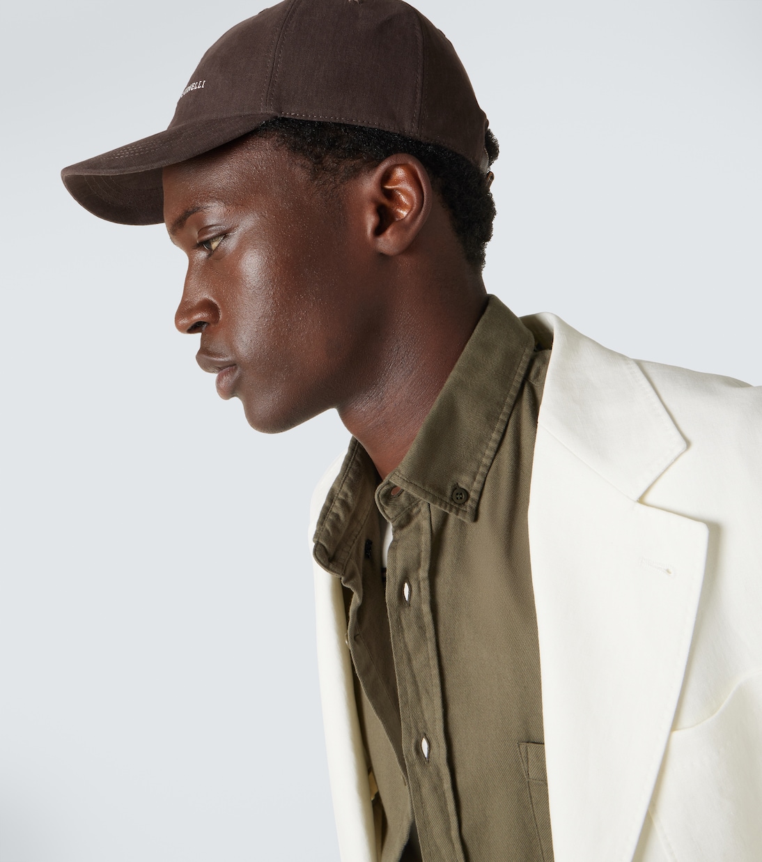 Cappello da baseball in lino con pelle | Brunello Cucinelli
