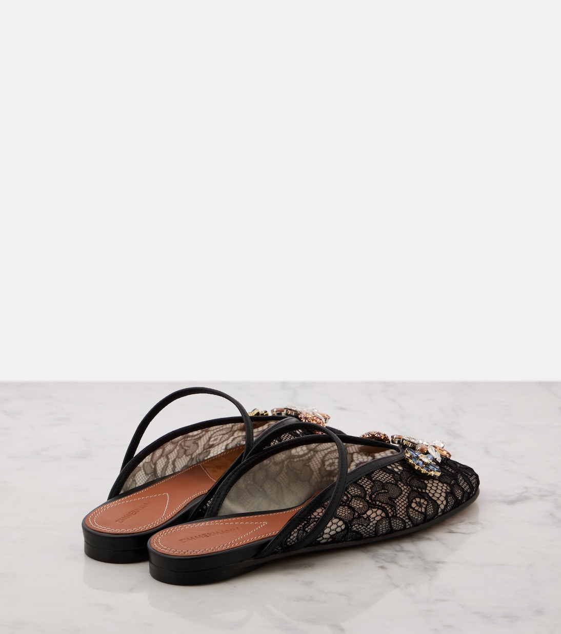 Mules Pixie in pizzo con pelle e cristalli | Zimmermann