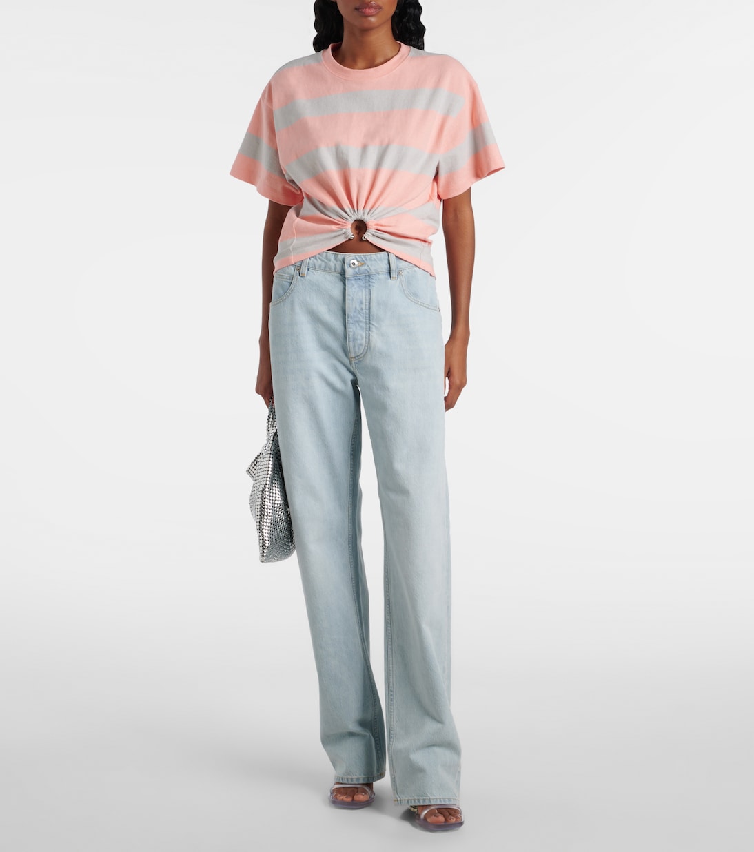 T-shirt in jersey di cotone a righe | Rabanne