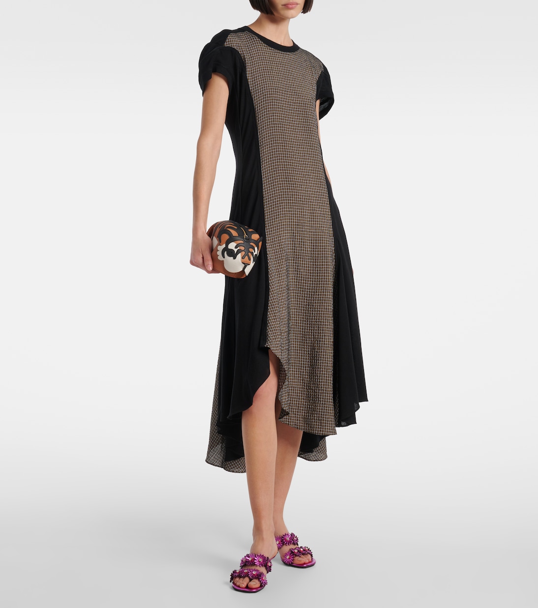 Checked asymmetric midi dress | Loewe