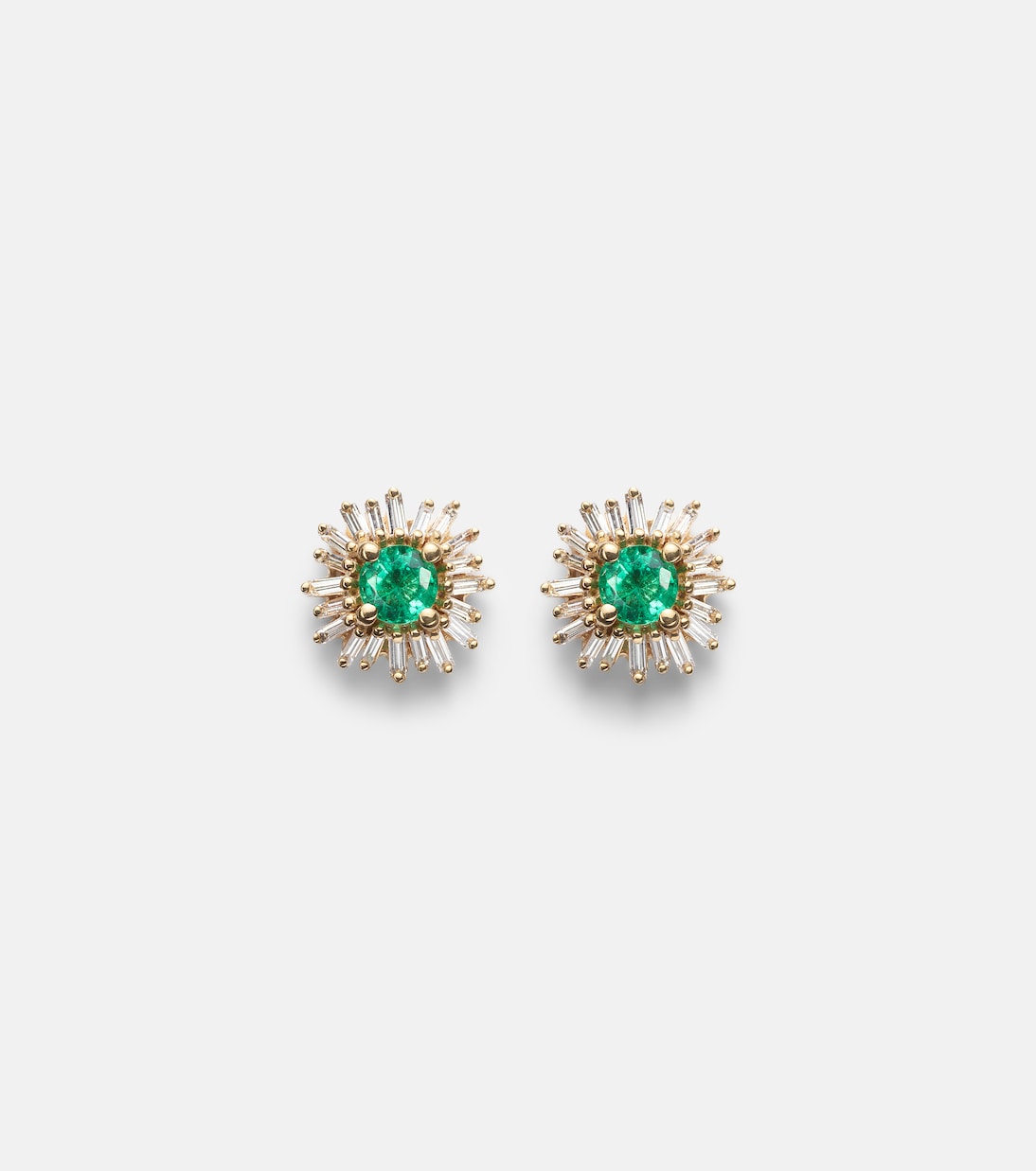 One Of A Kind 18kt gold earrings with emerald and diamonds | Suzanne Kalan