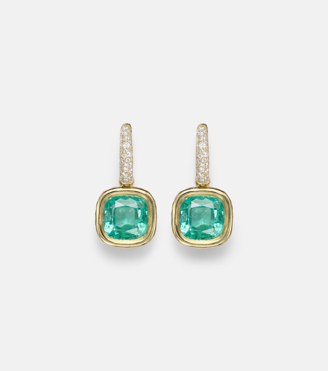 18kt gold huggie earrings with emeralds and diamonds | Octavia Elizabeth