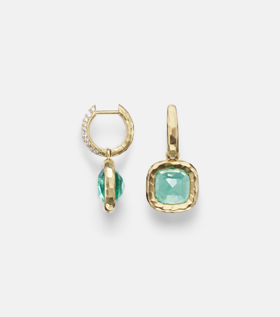 18kt gold huggie earrings with emeralds and diamonds | Octavia Elizabeth