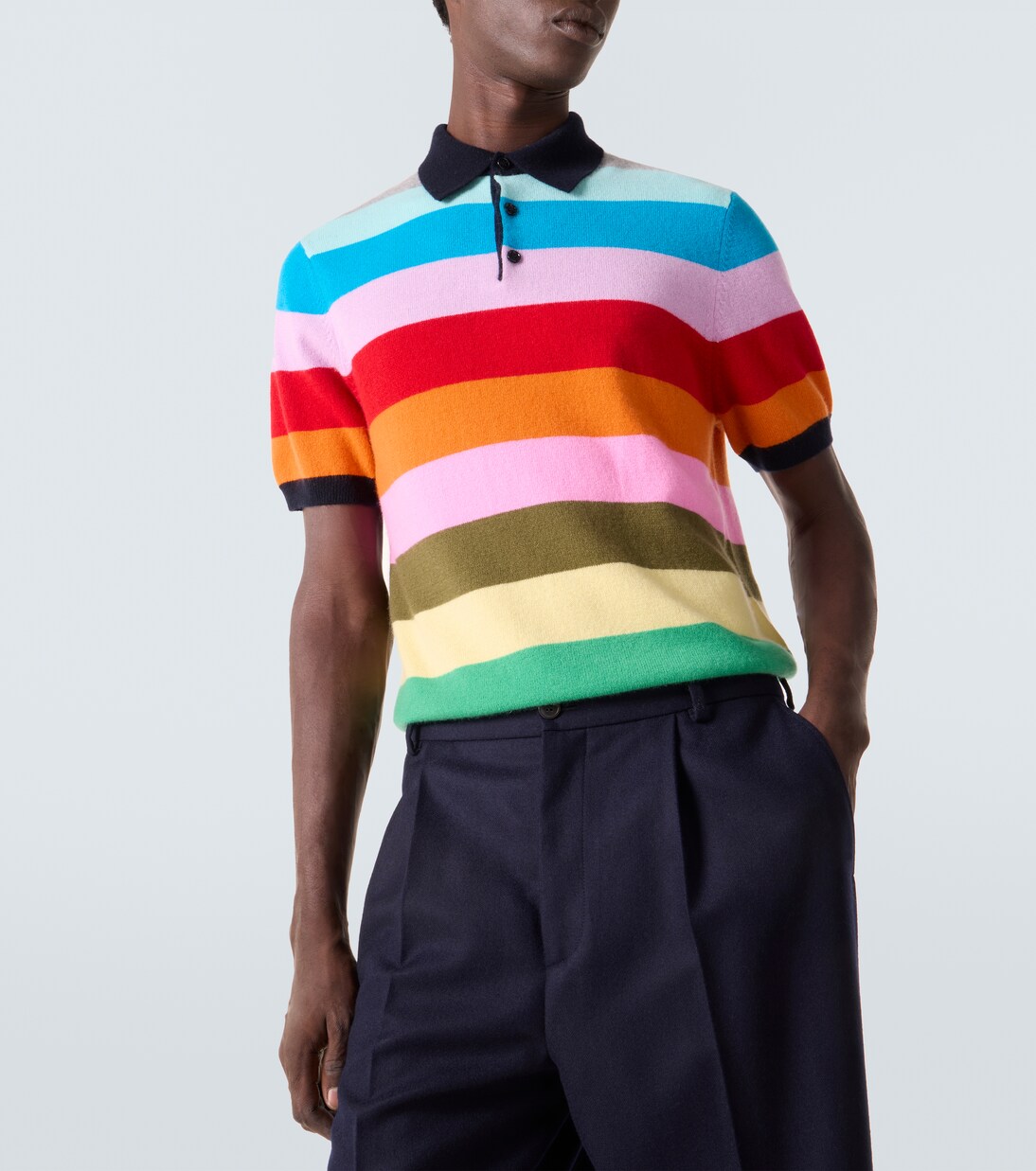 Striped cashmere polo sweater | Allude