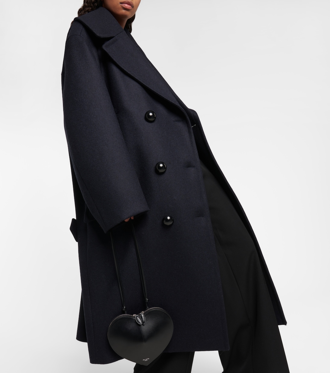 Double-breasted wool long peacoat | Alaïa