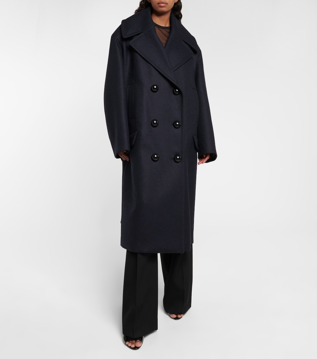Double-breasted wool long peacoat | Alaïa