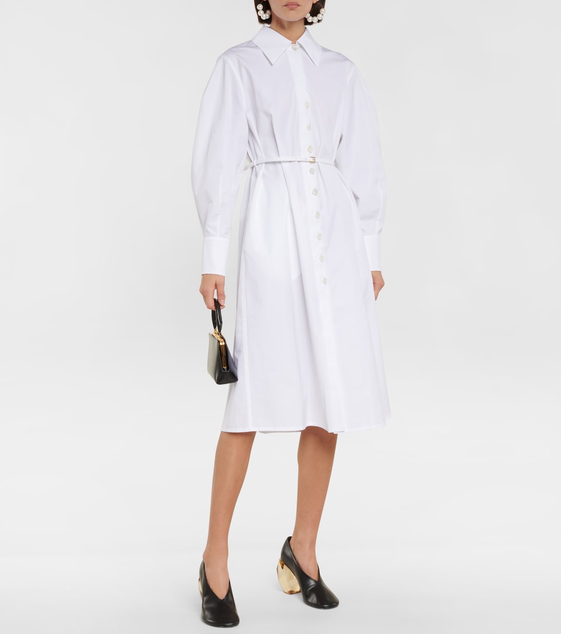 Cotton poplin belted shirt dress | Jil Sander