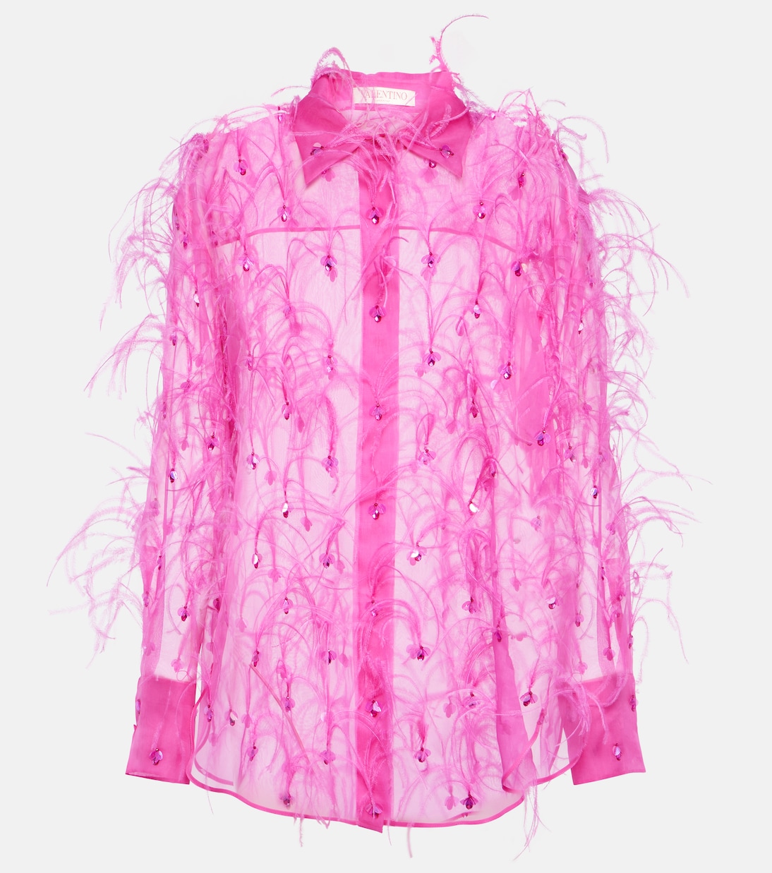 Bestickte Bluse aus Seidenorganza mit Federn | Valentino